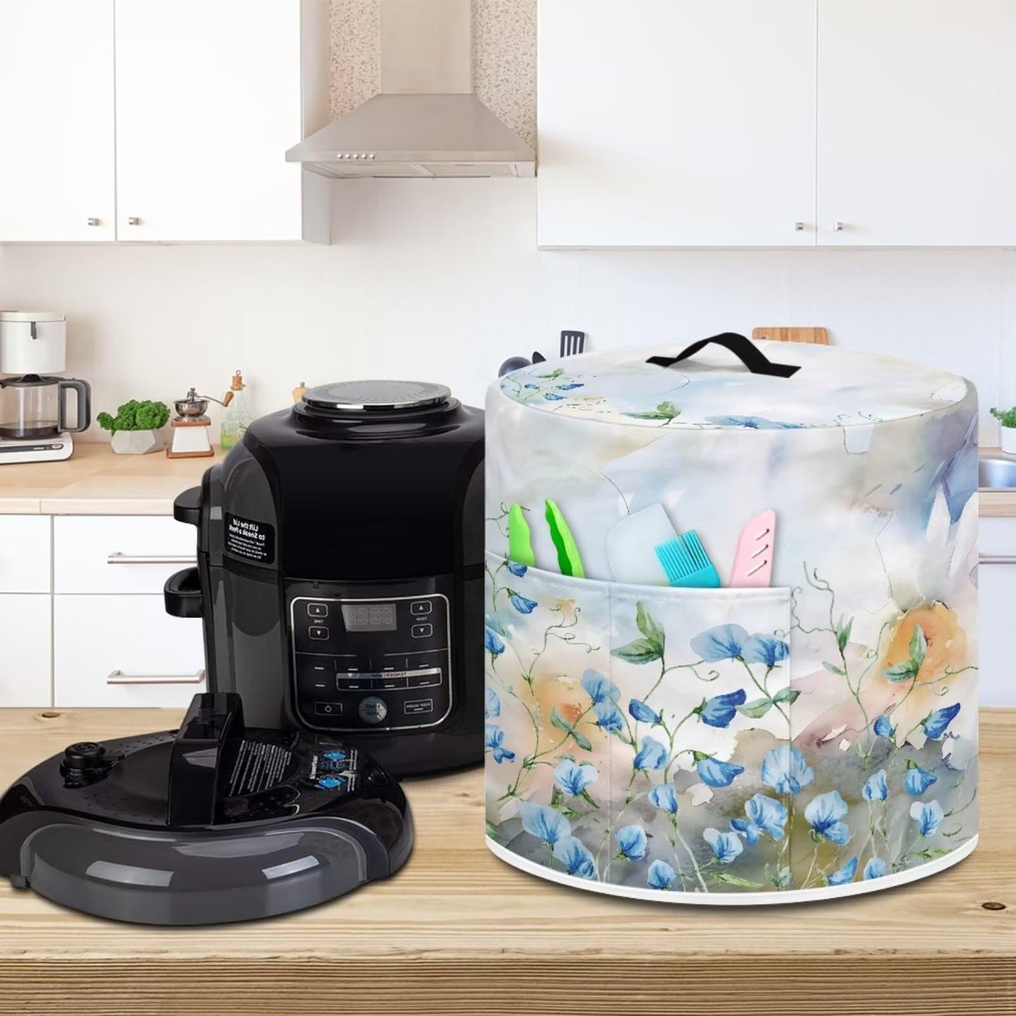 Tutolipy Floral Print Pressure Cooker Dust Cover Compatible with 6 Quart, Durable Dust Cover with Pocket