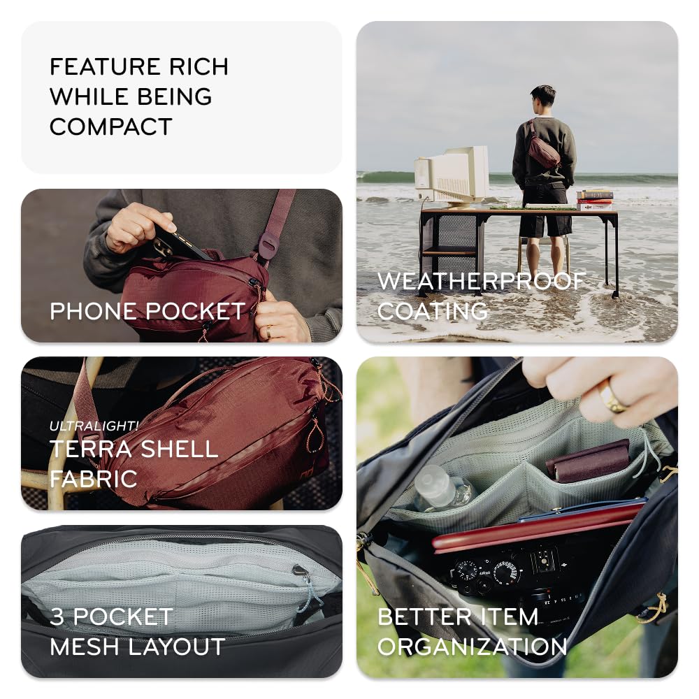 Peak Design Outdoor Sling 4L, Eclipse, Padded Adjustable Shoulder Strap for Crossbody & Waist Carry, Mesh Internal Pockets, Ideal for Carrying Cameras & Essentials, Versatile Sling Bag for Men & Women