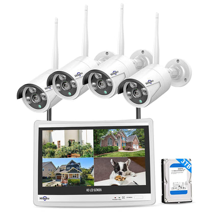 Hiseeu Wireless Pro WiFi Security Camera System, 16CH 4K NVR Kit, Plug-in Powered 12Pcs 5MP CCTV Home Security Camera System for Indoor/Outdoor, Night Vision, Waterproof, Motion Detection, 3TB HDD