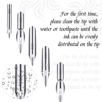 11 Pieces Comic Pen Nib Set, G Ink Pen Nib Stainless Steel Drawing Calligraphy with Wooden Holder for Writing, Painting, Signing(White)