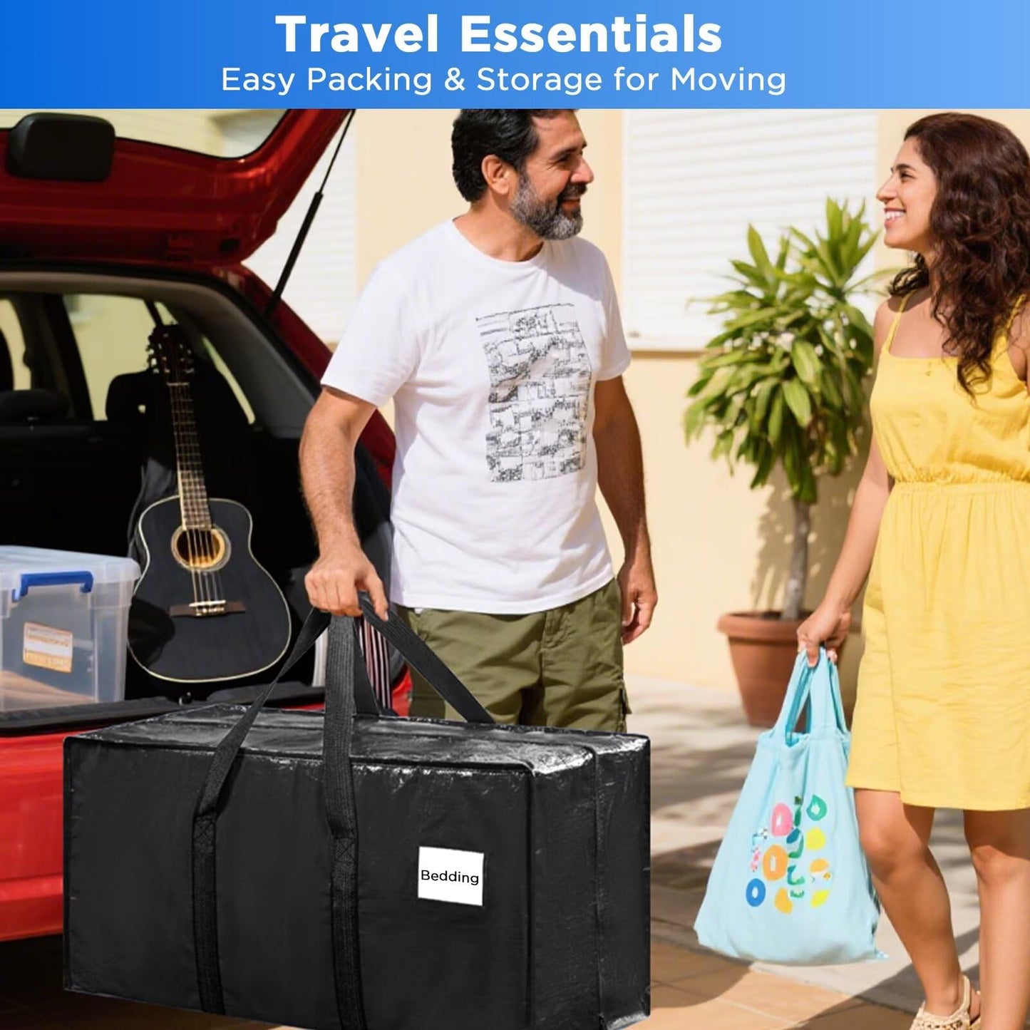 BETU 8 Pack Moving Bags Moving Storage College Dorm Camping Packing Travel PE Heavy Duty, Sturdy Handle, Zipper Large Storage Tote Bag Moving Boxes Box Alternative - Black 29L x 14W x 13H