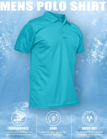 MAGCOMSEN Mens Polo Shirts Golf Shirts Polyester Quick Dry Light Work Shirts Golf Polo Shirts Ice Blue XL