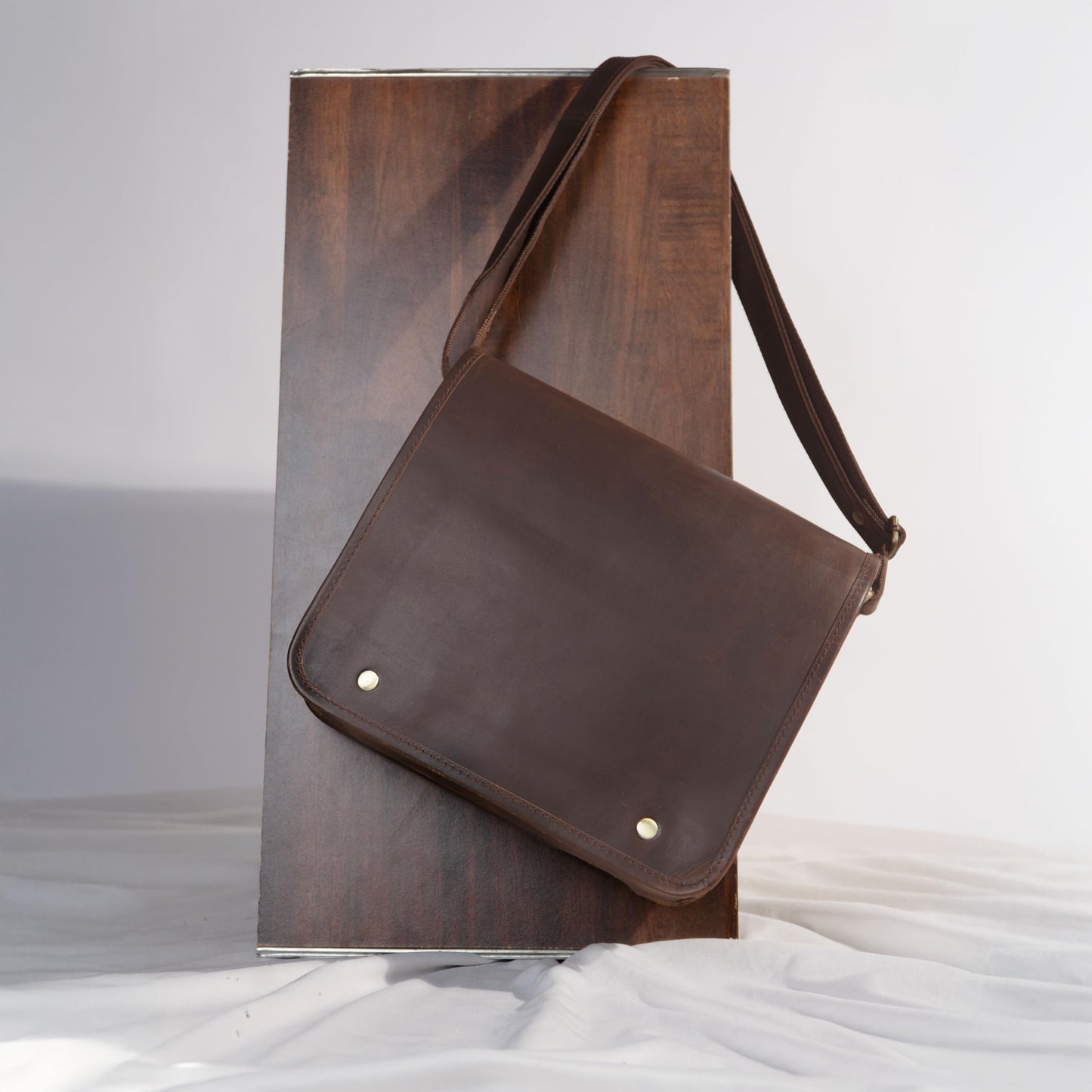 Satchel And Fable Leather cross body Shoulder I pad Messenger full flap Bag 11 Inch (Dark Brown, 11 inch)
