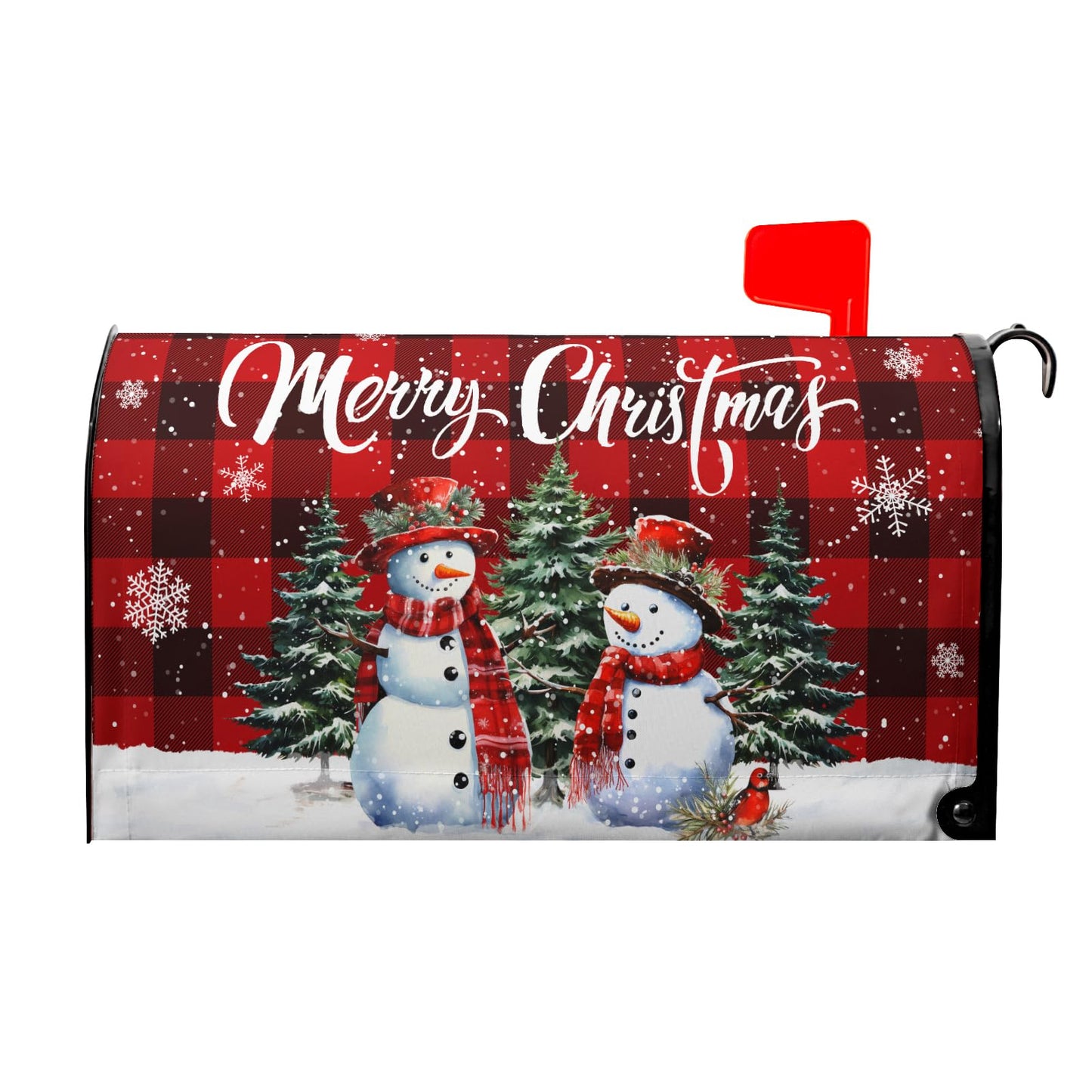 Kawani Merry Christmas Mailbox Covers Magnetic Winter Xmas Red Buffalo Plaid Snowman Mailbox Cover Standard Size 18 X 21 Holiday Mailbox Wrap Post Letter Box Cover Decorative for Home Outdoor Garden
