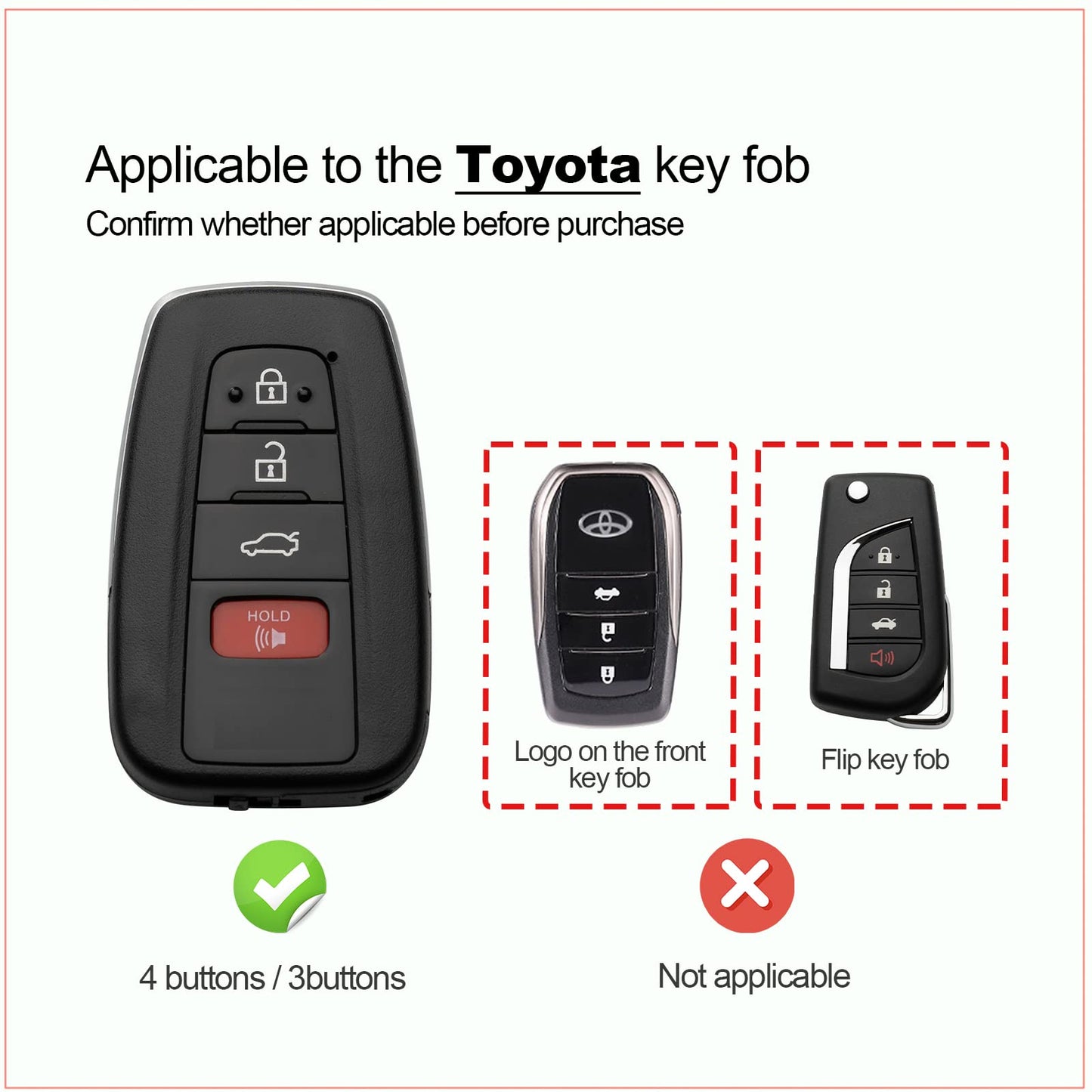 Smyfob Compatible with Toyota Key fob Cover Leather Toyota Keychain Holder case Protector Avalon Camry TRD Corolla Highlander Prius Prime RAV4 Prime CHR Accessories