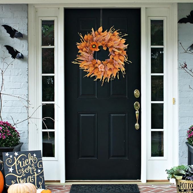 Fall Wreaths for Front Door 26 Inch, Front Door Wreath with Sunflowers Roses and Realistic Full Leaves, Outdoor Wreaths for Front Door Porch Farmhouse Home Harvest Thanksgiving Decor