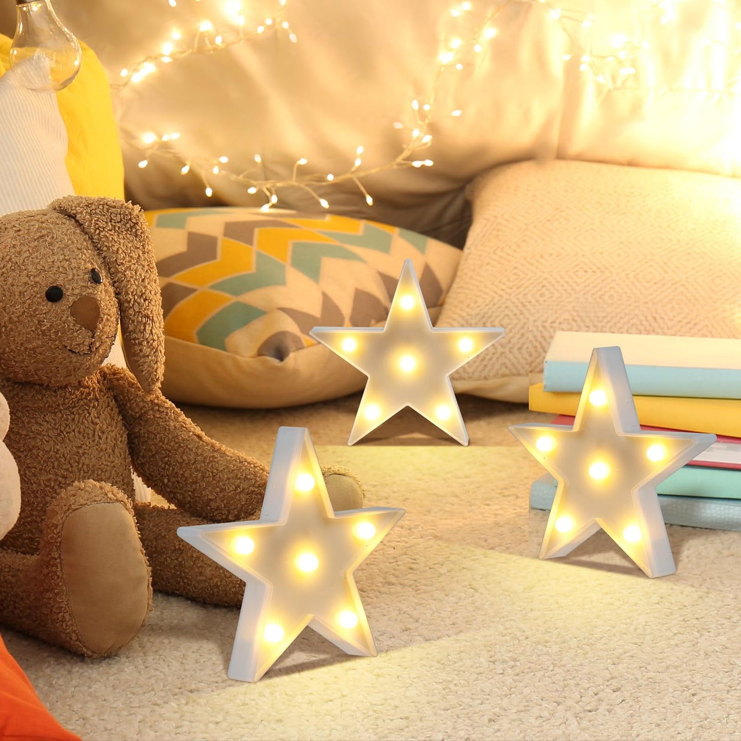 6 Pcs LED Stars Night Light Can Be Hung On The Wall Kids Room Room Light, Suitable for Birthday Party Holiday Decoration Baby Room Nursery Decoration (White Star-6pcs)