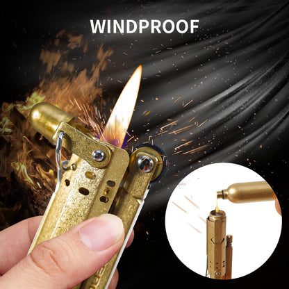 Handmade Trench Lighter WWI WWII Windproof Vintage Kerosene Pipe Lighter and Copper Brass Fuel Bottle, Gift for Men Dad Father Husband Grandparents