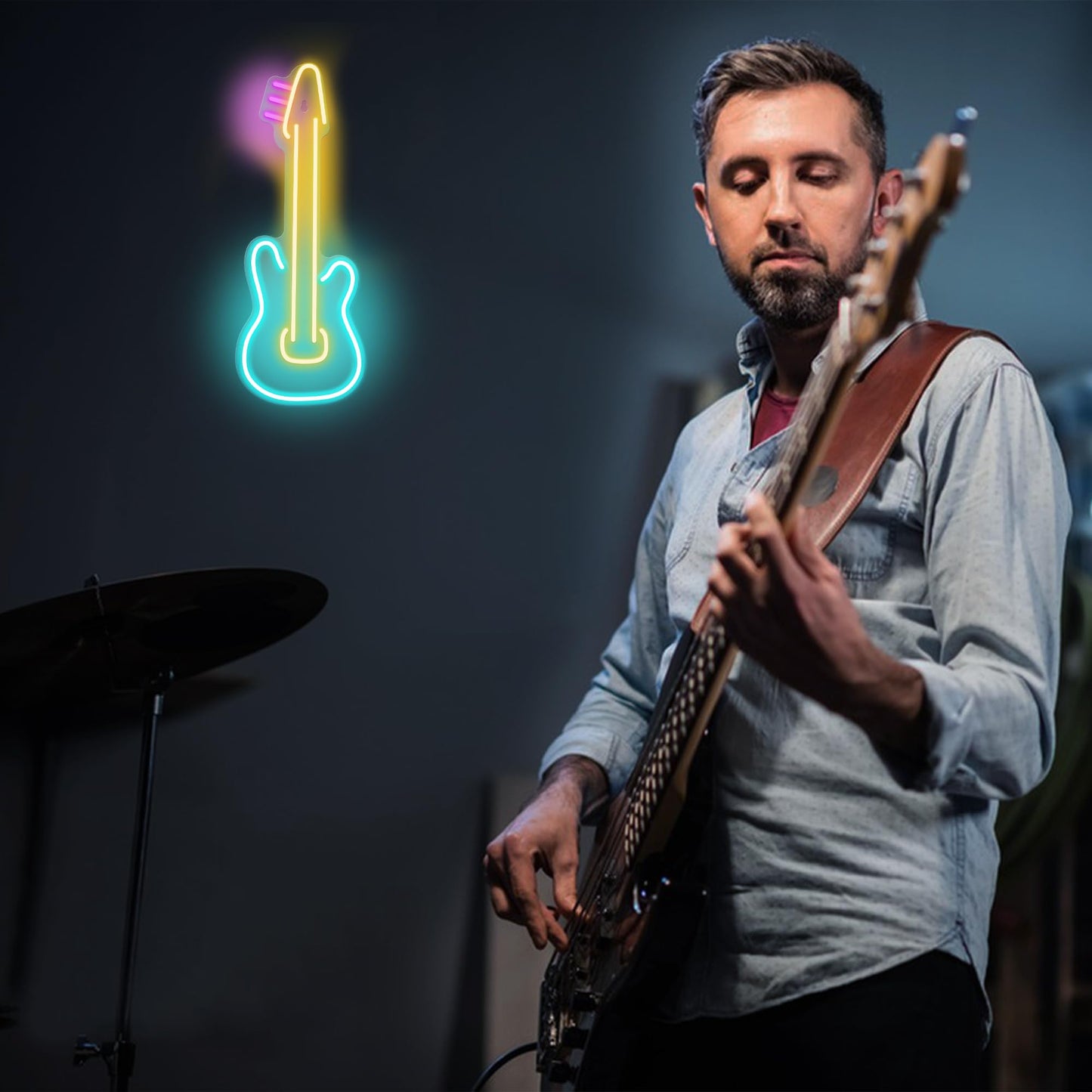 Attivolife Guitar Neon Sign, LED Acrylic Neon Lamp with USB for Music Lover, Bedroom Art Wall Music Studio Bar Decor, Best Birthday Christmas, Wedding, Party Gift, 16.83" * 6.31"(Pink+Yellow+Blue)