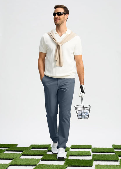 Pudolla Men's Golf Pants Work Dress Comfy Pants Casual Slacks Trousers with Pockets(Grey_Blue 40Wx34L)