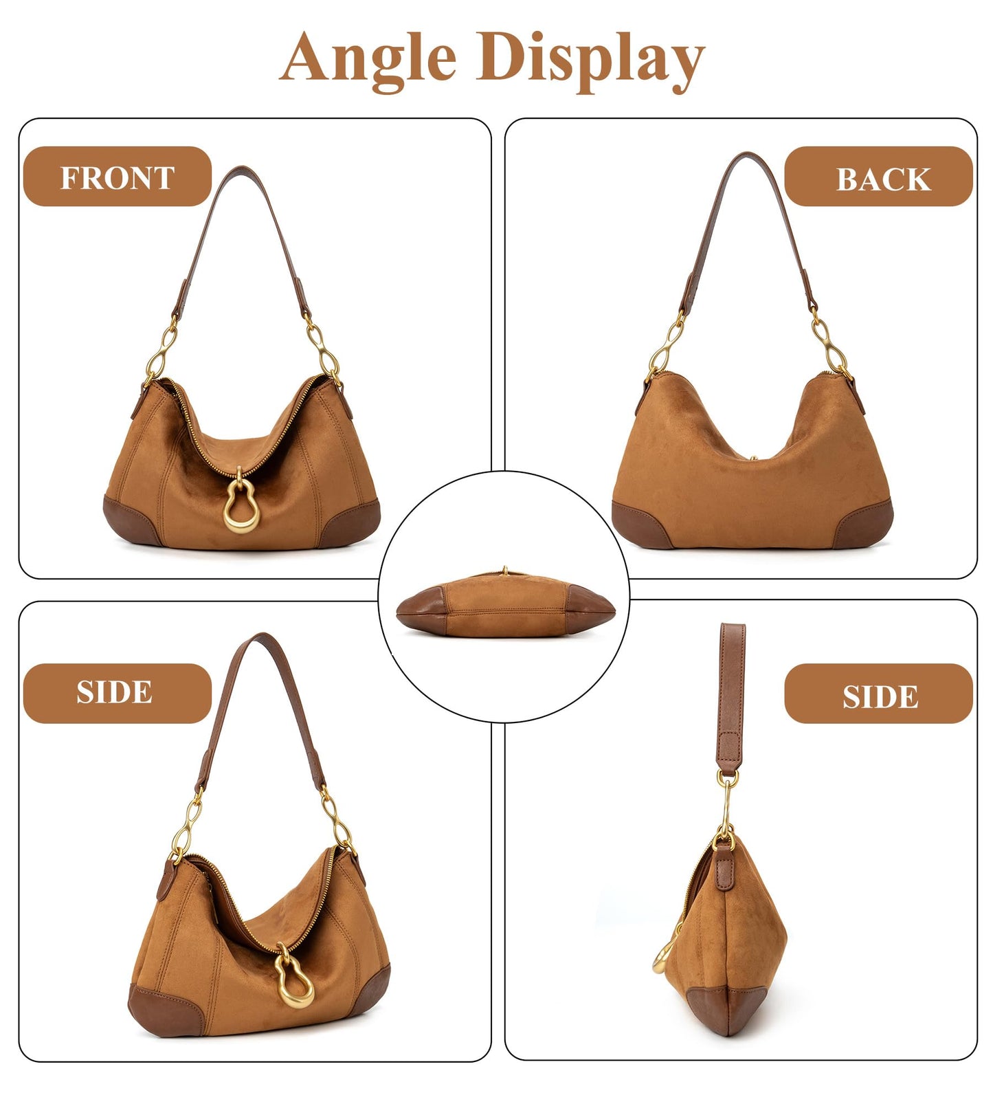 KingTo Shoulder Bag for Women Small Hobo Purse with Metal Pendant Embellished Retro Handbag Satchel (Brown)
