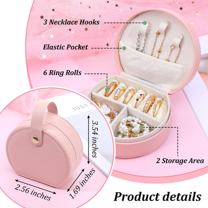 10 Pack Travel Jewelry Case Mini Leather Bridesmaid Jewelry Gift Box Bulk, Half Moon Design, Detachable Handle, Small Earring Storage Organizer for Women Girls Bridesmaid Proposal Gifts(Pink)