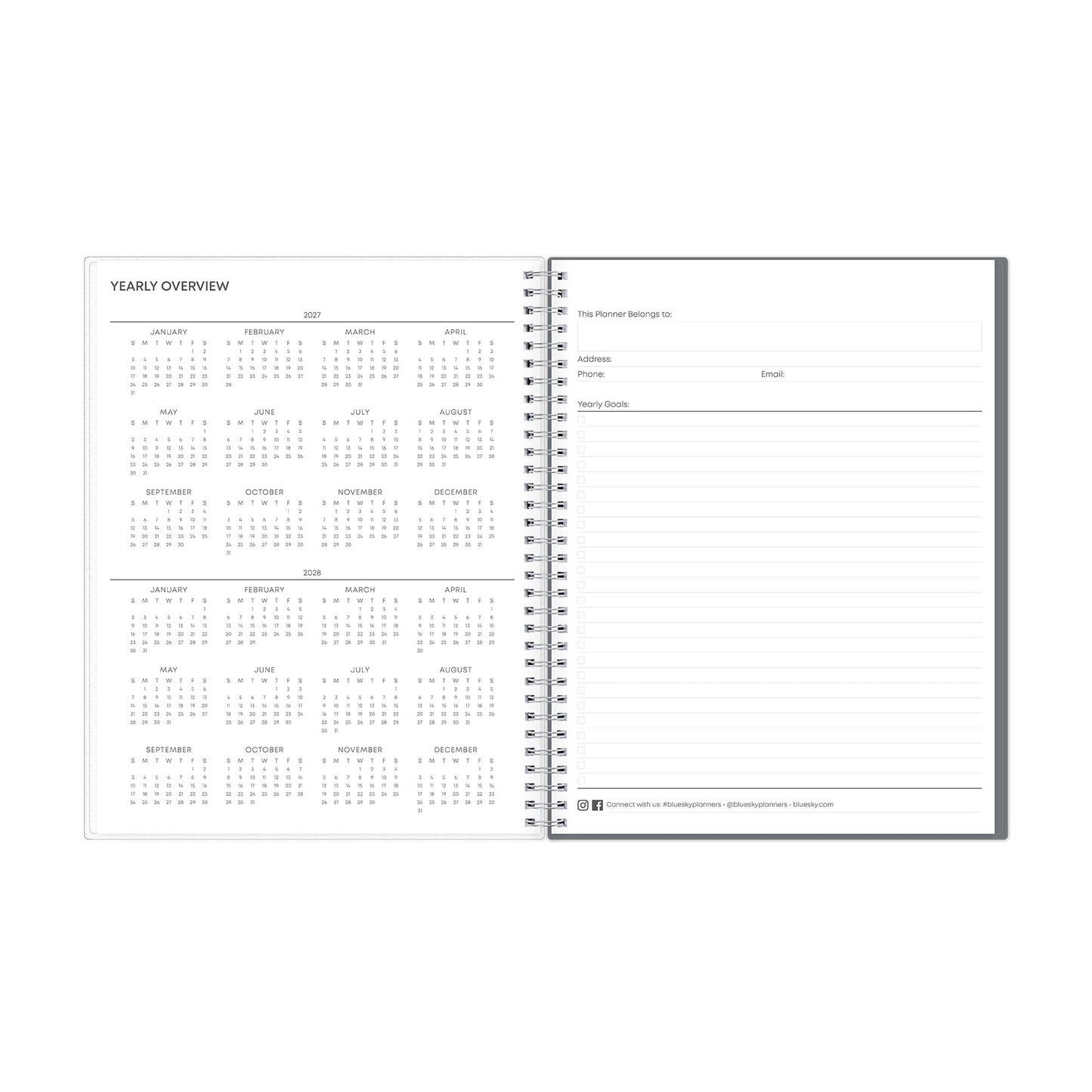 Blue Sky Note Taking Planner, Undated Planning Calendar, Monthly Layout, 8.5" x 11", Flexible Cover, With 120 Lined Notebook Pages, Durable Twin Wire Binding, Includes Snap In Bookmark, Zenra