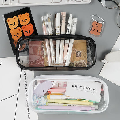 WUWEOT 10 Pack Clear Pencil Case, PVC Pencil Bag Makeup Pouch, Big Capacity Travel Toiletry Bag with Zipper for Office Stationery and Travel Storage (Black+White)