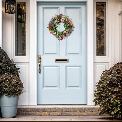 Daisy and Lavender Wildflower Spring and Summer Artificial Spring Wreath Silk Summer for Front Door Home Wall Wedding Festival Farmhouse Holiday Decor with Peg (18 inches)
