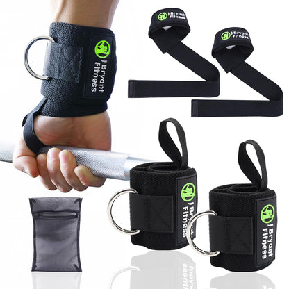 Weightlifting Wrist Wraps with D-Ring for Cable Machine, Lifting Straps & Mesh Laundry Bag, Heavy Duty Gym Training Support for Deadlifts, Pulling, Rows, Strength Training – Washable Odor-Control Set