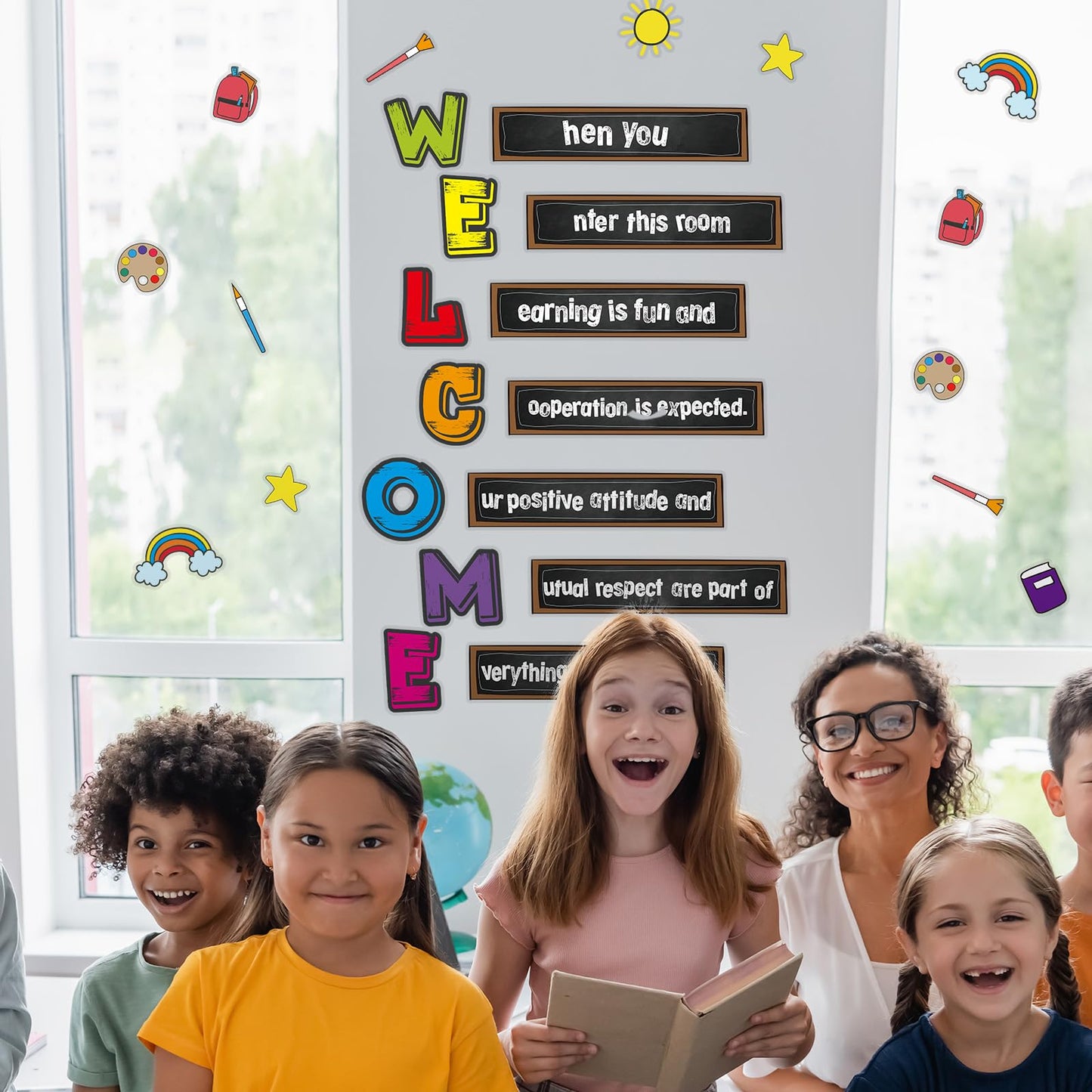Cinrobiye Welcome Window Door Clings Stickers,Welcome Poster for Classrooms Door Decorations Back to School Party Teachers Supplies for Preschool Kindergarten Elementary Wall Glass Blackboard Decor