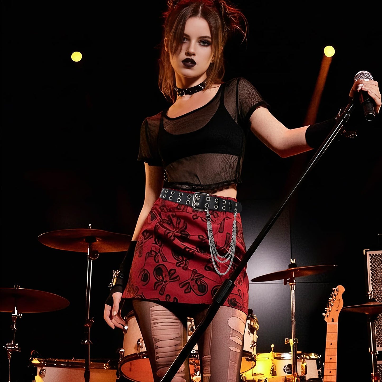 BELTROAD Double Grommet Studded Belt with Detachable Chain Goth Belt for Men Women Punk Rock Metal for Jeans Pants
