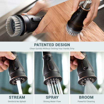 APPASO 3 Hole Kitchen Faucet with Pull Down Sprayer, Kitchen Faucets with Soap Dispenser, 3 Pieces Kitchen Sink Faucet with Separate Handle, Matte Black Kitchen Faucet 3 Hole, 218MB