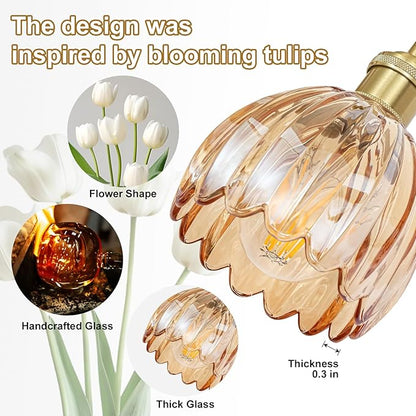 Vintage Bathroom Light Fixtures,3-Light Hardwired Vanity Lights Over Mirror,Gold Wall Sconces with Amber Tulip Glass Shade for Bathroom Living Room,E26 Socket(Bulbs Not Included)