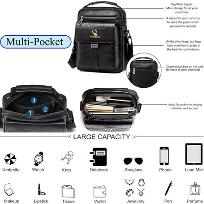 Messenger Bag for Men Crossbody Shoulder Purse Small Vintage PU Leather Satchel Pouch Side Crossover Handbag (Men Handbag for Black)