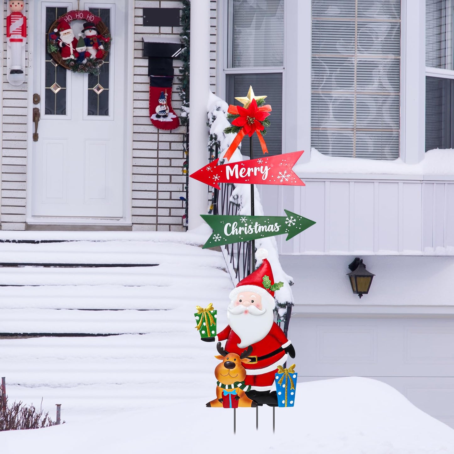 Christmas Decorations Outdoor Yards Signs, 47" Metal Xmas Santa Claus Signs with Stakes, Merry Christmas Yard Decorations for Front Door Lawn Patio Garden Outside Decor