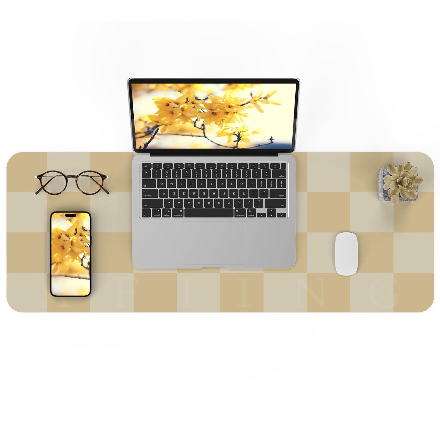 Leather Desk mat,Non-Slip Desk mat,Waterproof PU Leather Desk pad Protector, Large Mouse pad Cute, Easy Clean Laptop Desk Writing Mat for Work/Home/Decor(Beige 31.5" x 12")