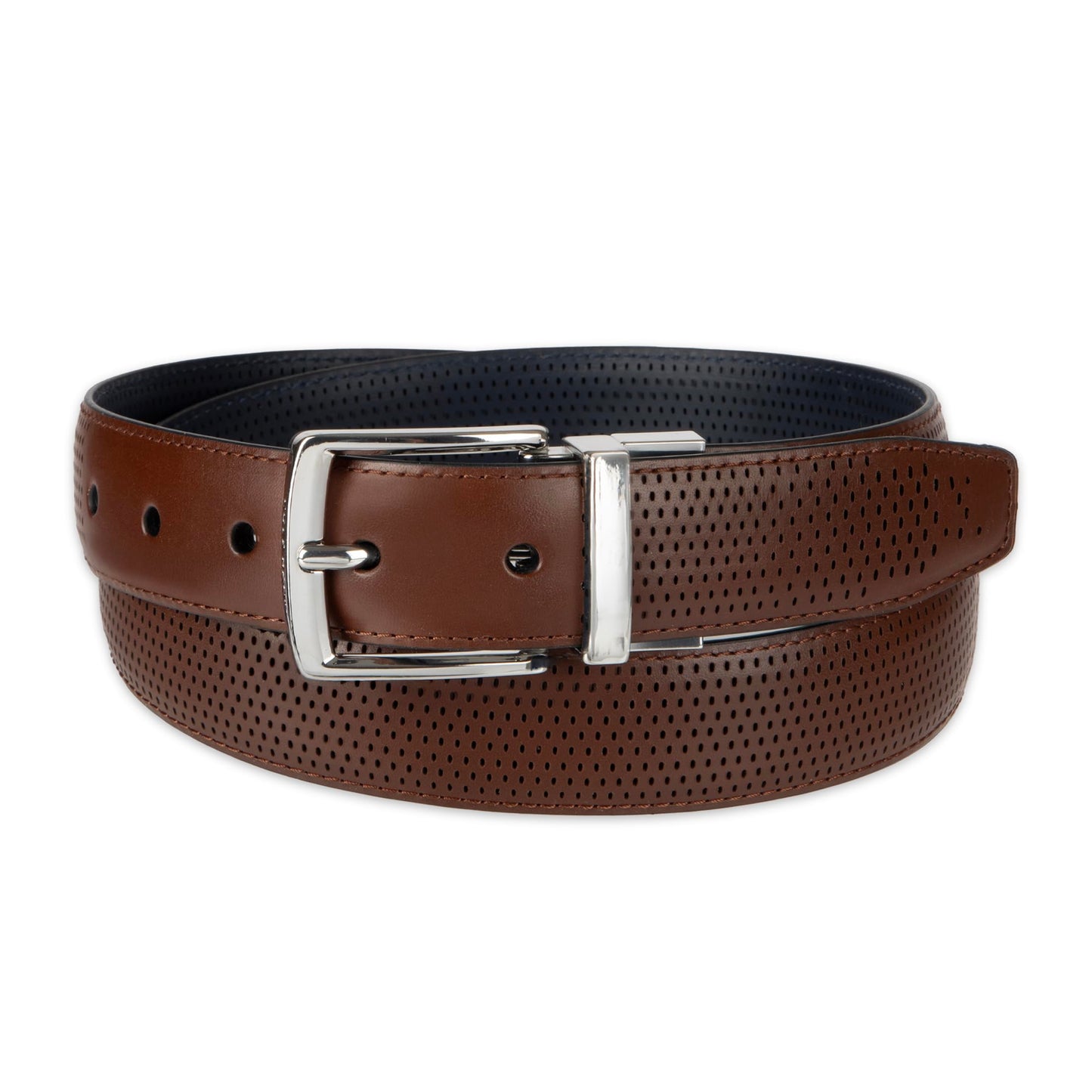 Cole Haan Men's Reversible Perforated Dress Belt, Brown/Navy, 36