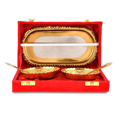 NOBILITY Bowl Spoon Tray Set Gold and Silver Plated Light Weight with Gift Box Dessert Dry Fruits Serving Gift Items Diwali Christmas Eid Wedding Return Home Decoration Gifts