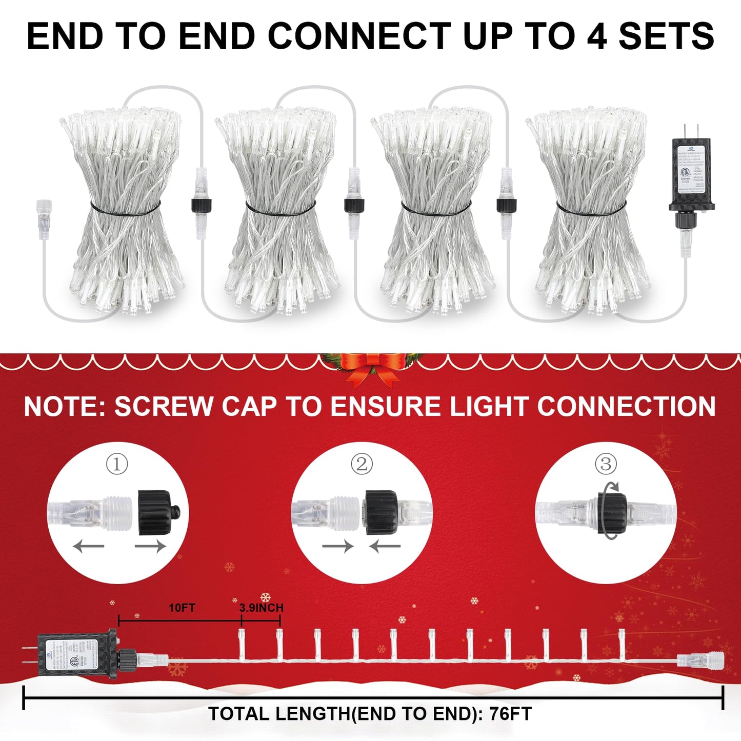 66FT 200LED Christmas Lights Plug in,Connectable Fairy Lights with Plug/Timer/8 Modes, Christmas Tree Lights Lighting Outdoor Indoor Garden Party Wedding Christmas Tree Decoration(Cool White)
