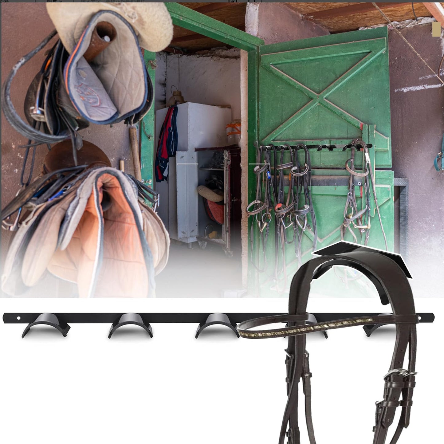 HDYEGY 2Pcs Wall Mounted 5 Spot Bridle Rack - Rounded Tack Rack for Hanging Horse Bridles, Halters, Reins