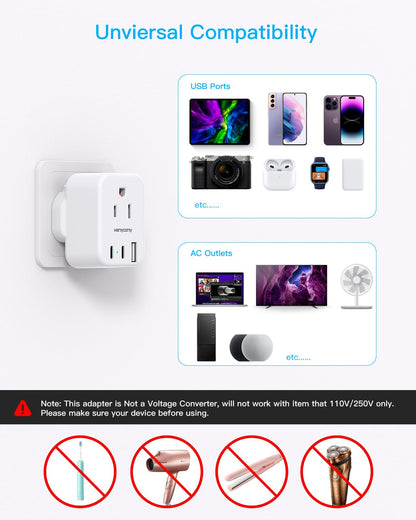South Africa Travel Plug Adapter, HANYCONY Type M Power Adapter with 2 AC Outlets 3 USB Ports(2 USB C) for US to South Africa Botswana Namibia India Nepal Bhutan Sri Lanka