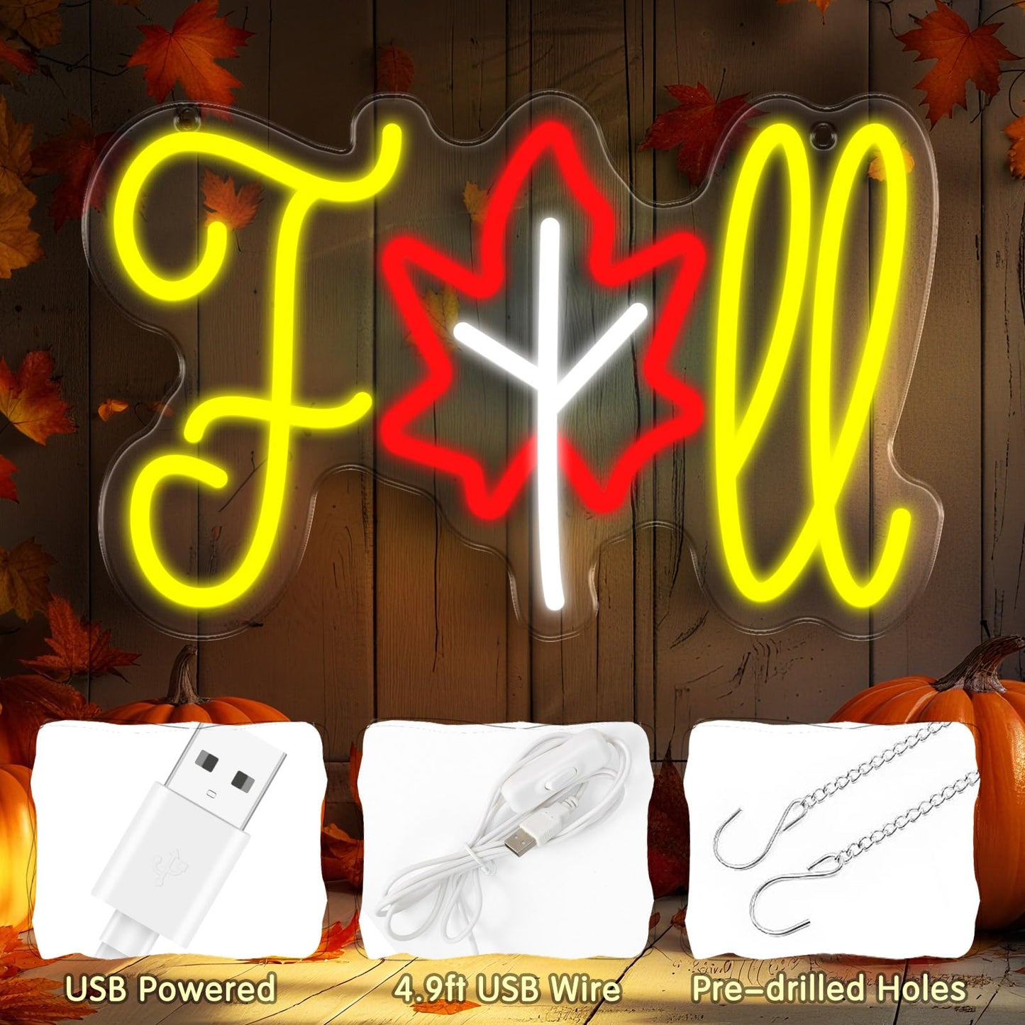 Fall Neon Sign Hello Fall Maple Neon Light for Wall Decor Thanksgiving LED Neon Sign Decorations for Autumn Room Bedroom Table Wall Decor Kids Holiday Gift USB Powered