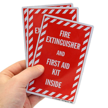 SmartSign Fire Extinguisher and First Aid Kit Inside Label | 3M Engineer Grade Reflective Decal, Set of 3, Made in USA