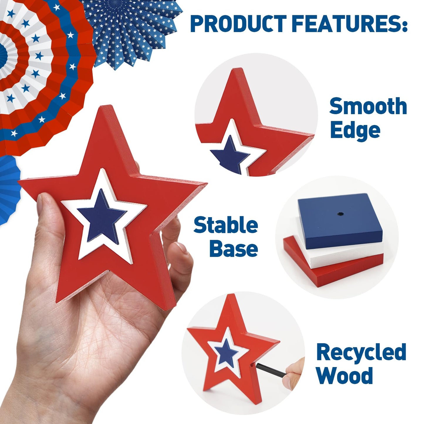 4th of July Table Decorations, 3 PCS Red White and Blue Patriotic Decor