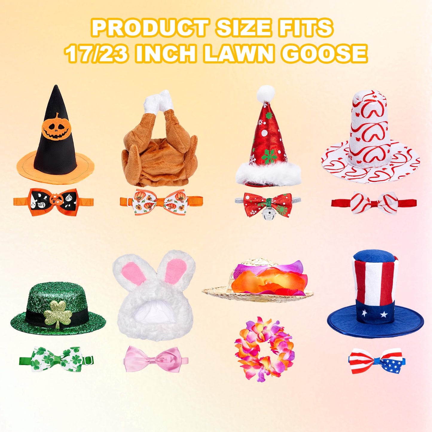 8 Set Holiday Porch Goose Outfits for 17/19/23" Plastic Lawn Goose - 4th of July, Summer, Thanksgiving, Valentines, St. Patricks, Easter Clothes - Patio Yard Garden Decor with Hat and Bow Tie