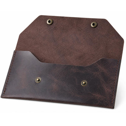 ZEMARS Genuine Leather Cash Envelope Wallet, Two Snap Money Pouch for Men and Women, Reusable Budget Envelope Wallet, Slim Organizer for Cash, Cards, Receipts, Checks and Keys (Dark Brown)