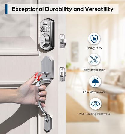 TEEHO Keyless Entry Door Lock Deadbolt with Handle Set, Electronic Digital Smart Locks Set for Front Door with 2 Keys, Easy to Install Keypad Deadbolt, Auto Lock - Matte Black