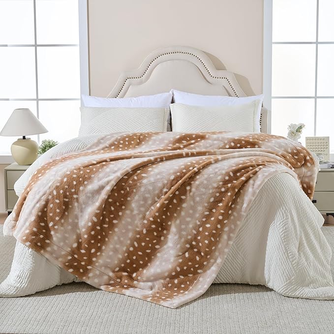 Krifey Faux Fur Blanket for Dorm Bed, Soft Couch Throw, Cozy Fuzzy Plush Thick Warm Blanket, Faux Rabbit Fleece, Christmas Birthday Gifts for Girls Women Mom, Room Decor, Deer Print, 60x80in