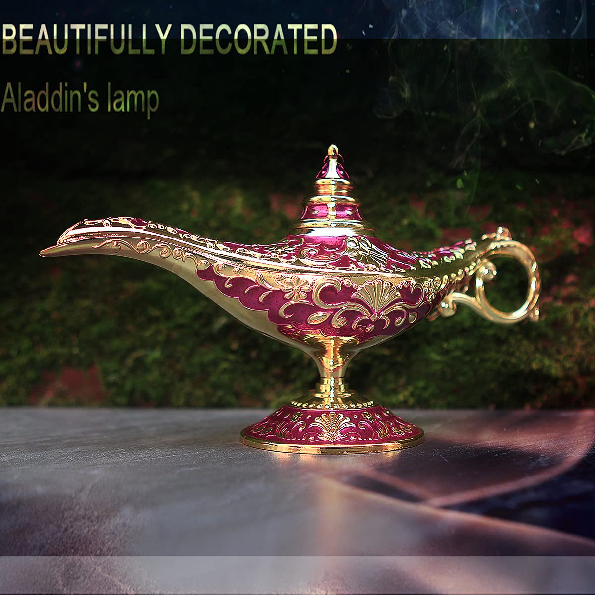 Legend Aladdin Lamp Magic Genie Wishing Light, Classic Arabian Nights Costume Props Lamp Table Decor for Home Wedding Party Halloween Birthday Beautiful Gift for Women Men (Purple & Gold)