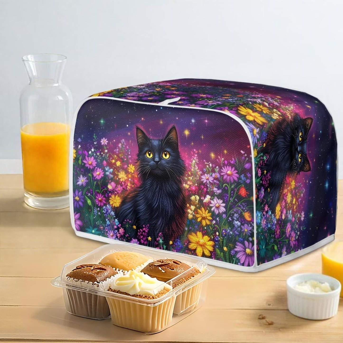 ASQVTIFE Black Cat Toaster Covers 4 Slice Long Slot Kitchen Appliance Covers Cute Animal Bread Machine Oven Dust Cover Indoor Kitchen Decorations Greasy Protection Anti Sputtering