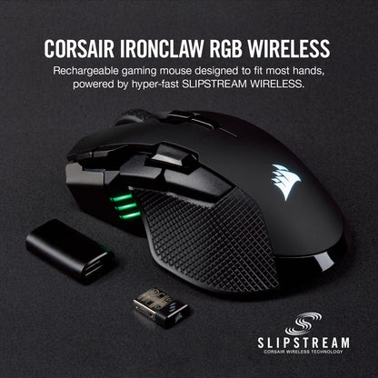 Corsair IRONCLAW RGB Wireless FPS/MOBA Gaming Mouse – 18,000 DPI – 10 Programmable Buttons – Designed for Large Hands – iCUE Compatible – PC, Mac, PS5, PS4, Xbox – Black