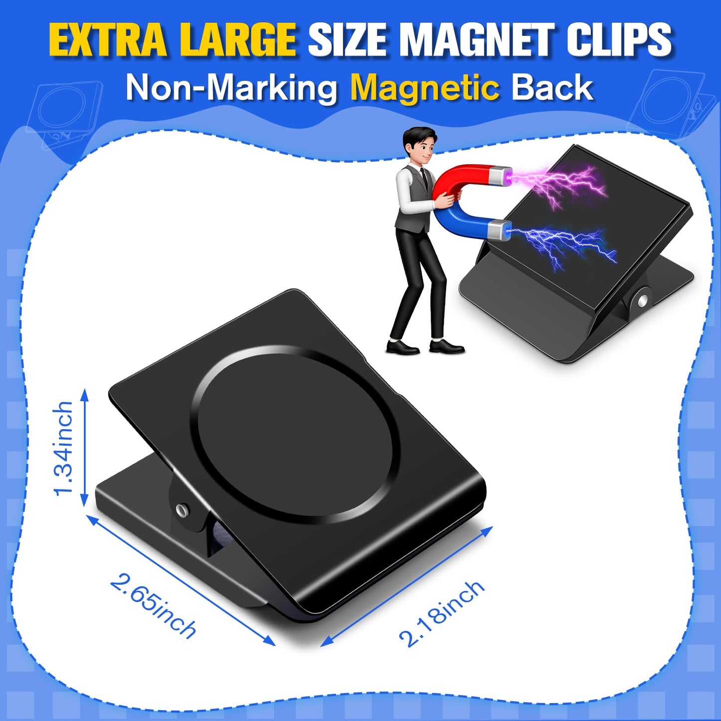 Grtard Strong Magnetic Clips, 2.2 Inch Extra Large Magnetic Clips Heavy Duty, 8Pack Magnet Clip for Fridge, Clip Magnets for Refrigerator, Whiteboard, Classroom, Kitchen, Office Organizer (Black)