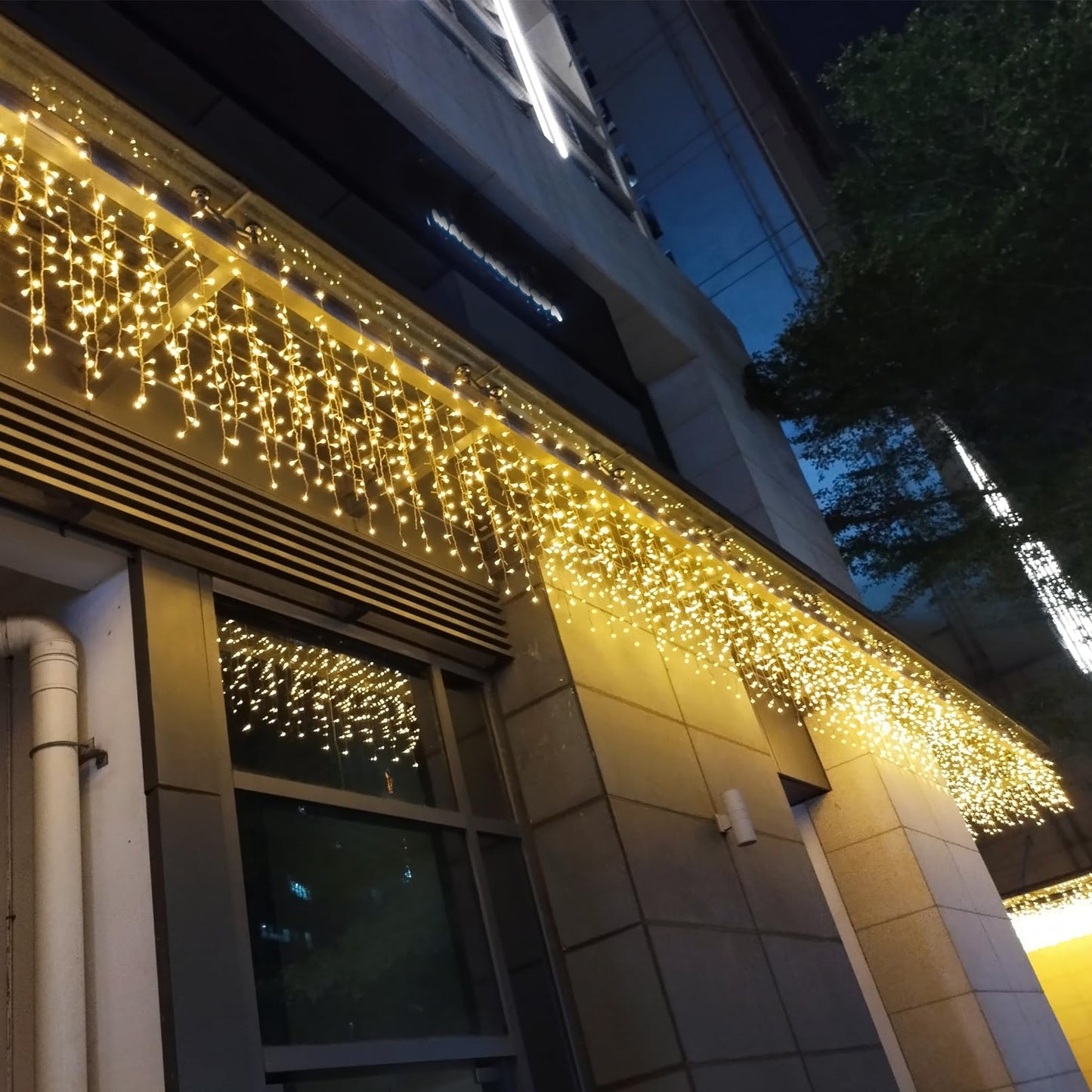 ZIMINGU Icicle Lights Outdoor, 32.8 FT 400 LED 8 Modes Christmas String Fairy Lights with 80 Drops, Twinkle Waterproof Connectable for Roof Balcony Business Park Decor, Warm White, 10M
