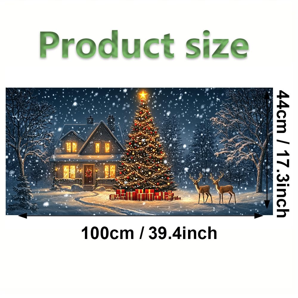 WDESYADMS Window Film 39X17 Inch PVC Winter Christmas Tree House Scene Decorative Window Film for Seasonal Privacy and Holiday Glass Decoration
