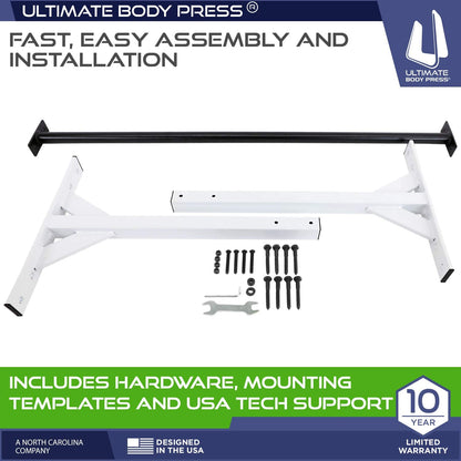 Wall or Ceiling Mount Pull Up Bar with 48” Straight Bar and 22” Risers, Double Wall Mounting Plates Fit 16” or 24” Studs and Joists by Ultimate Body Press
