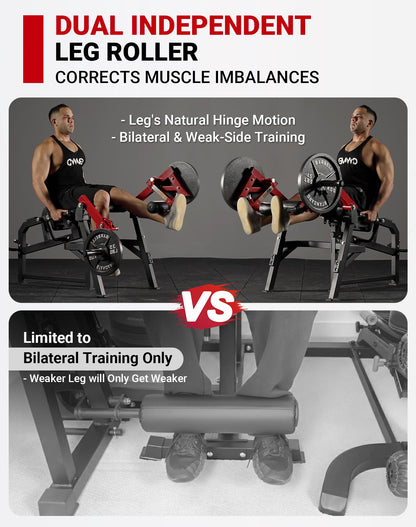 GMWD Leg Extension and Curl Machine, Single Leg Extension, Lying Leg Curl, Standing Leg Curl, Adjustable Leg Exercise Bench with Plate Loaded, Leg Machine Home Gym, Red