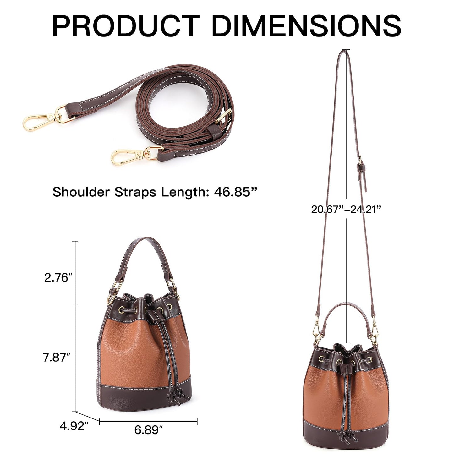 FALAN MULE Small Bucket Bag for Women Vegan Leather Drawstring Crossbody Purse Top Handle Hobo Handbags (Brown)