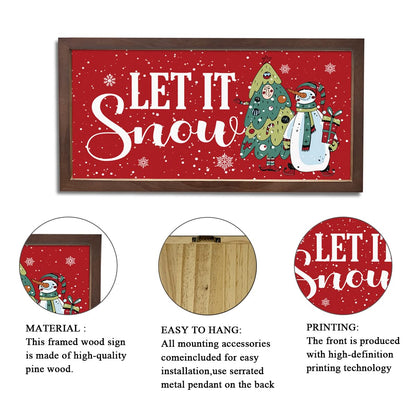Let It Snow Sign, Snowflakes Decor, Christmas Vibe Wall Decoration, Snowman Christmas Trees Decors, Winter Home Decor, Living Room Decors, Rustic Framed Wooden Plaque 15×7.5×0.3 inches