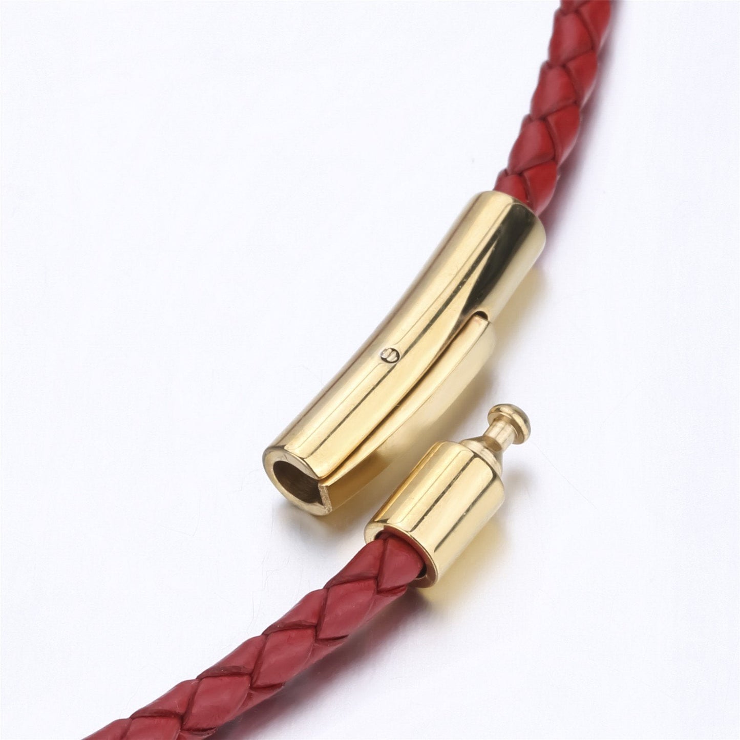 ELFASIO 3mm Mens Womens Red Braided Leather Cord Gold Stainless Steel Secure Clasp Necklace Chain 18 inch